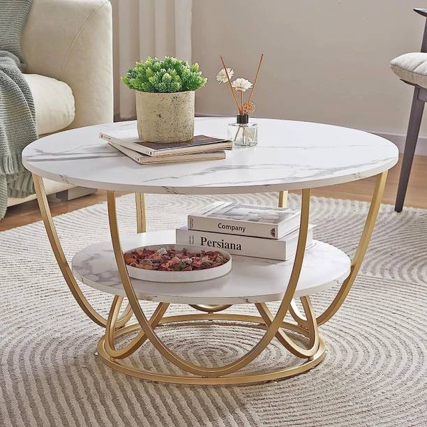 Craftingking Mehsha Round Modern Marble Design Coffee Table for Living Room Engineered Wood Coffee Table