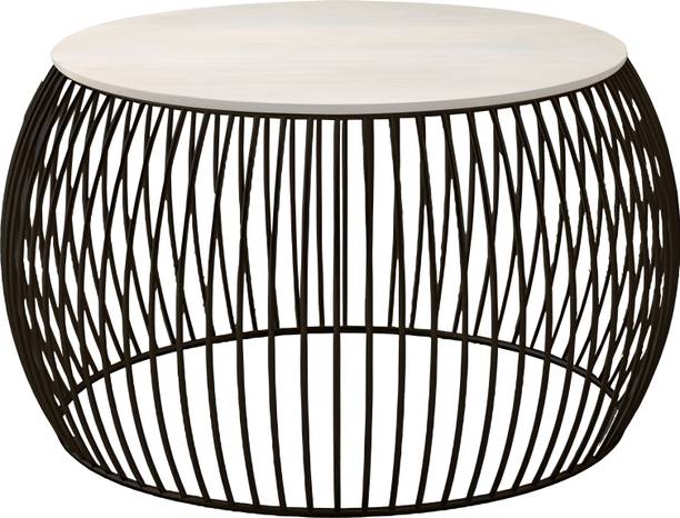 Nesfur Engineered Wood Metal Round Coffee Table,Center Tea Table For Kitchen Engineered Wood Coffee Table