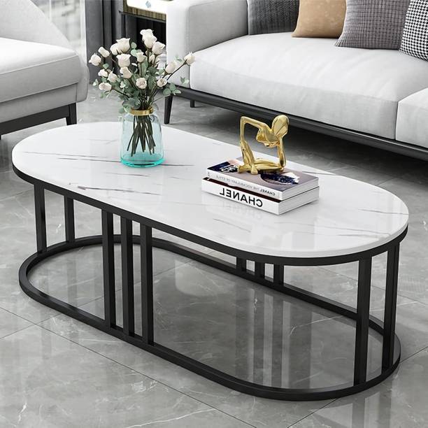 Aaliya mart Modern Oval Coffee Table with Open Storage Shelf for Living Room Engineered Wood Coffee Table
