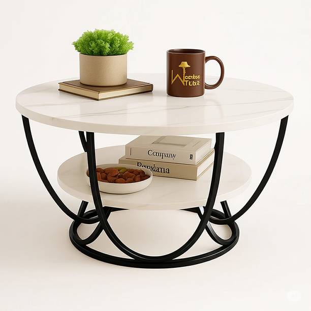 ZareenMart Coffee Table with Marble Finish Top | 2-Tier Storage Shelf for Living Room Engineered Wood Coffee Table