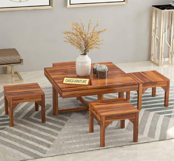 GARGHANDICRAFTS Sheesham Wood Table With Stool For Living Room/Dining Room Solid Wood Coffee Table