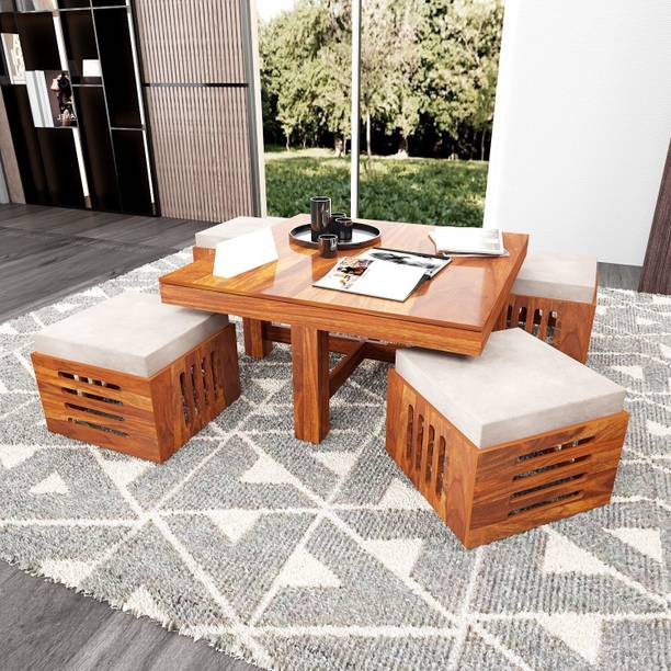 Wopno Furniture pure Sheesham Center Tea Table Living Room Coffee Table With 4 Stool Solid Wood Coffee Table