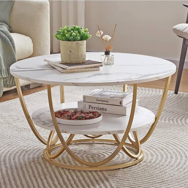 Vuhome Round coffee table,nesting table with marble design for living room Engineered Wood Coffee Table