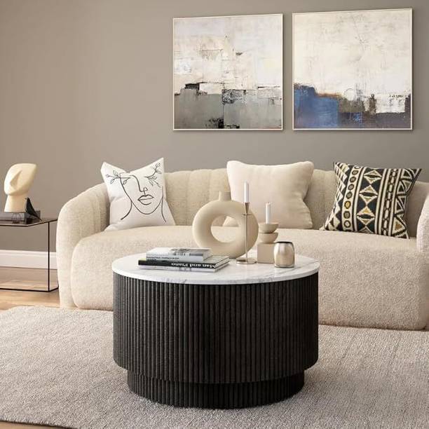 Radha Impex Wooden Fluted Round Coffee Table For Living Room With Storage Engineered Wood Coffee Table
