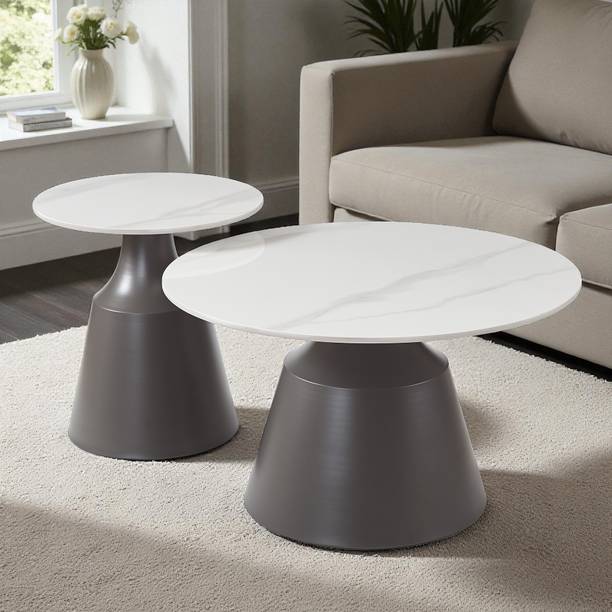 THE ATTIC The Attic Bolla Coffee Tables Set of 2 Modern Nesting Design,Titanium & cream Stone Coffee Table