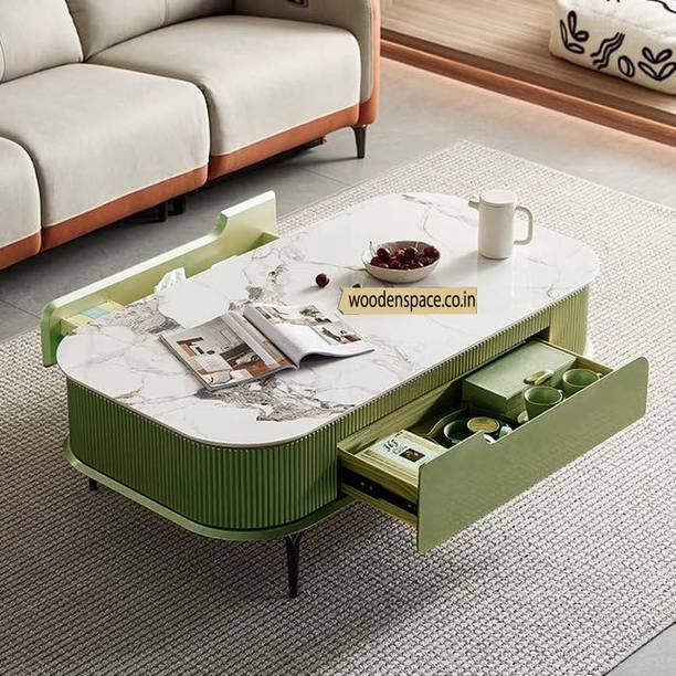 Woodenspace Wooden Center Table for Living Room Premium Marble Modern Furniture Coffee Table Solid Wood Coffee Table