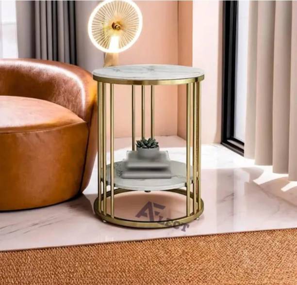 Gaxi Geometric Gold Cage Marble Side Table Engineered Wood Console Table