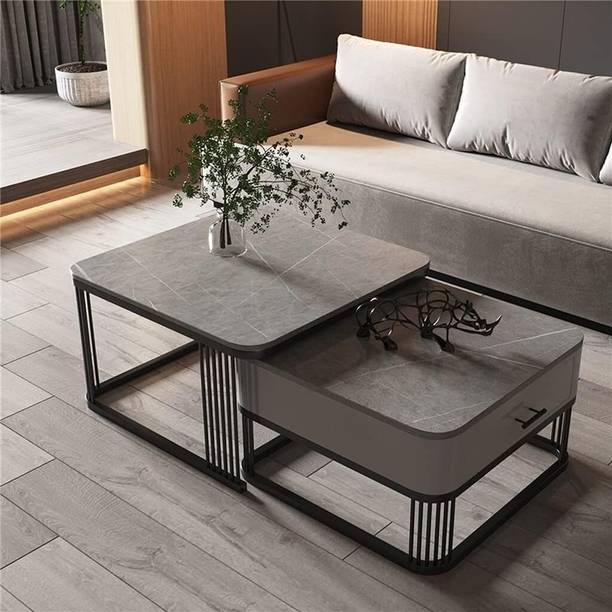 Aaliya mart Modern Marble Finish Coffee Table Set | Center Table with Drawer for Living Room Engineered Wood Coffee Table