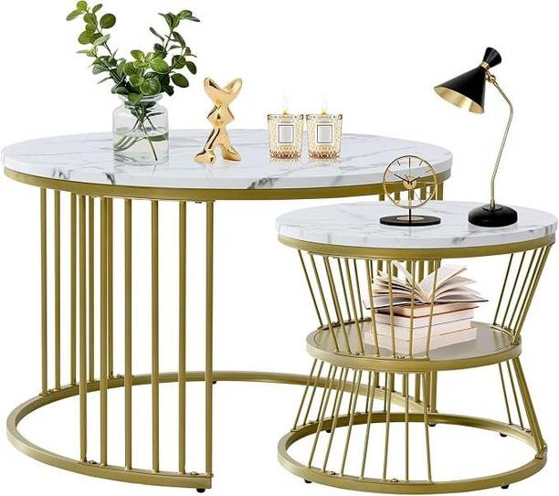 TRADITINALCRAFT Round Nesting Tables Set of 2 Table with Stable Metal Frame for Living Room Metal Nesting Table