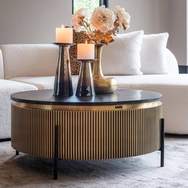 Woodenspace Premium Marble-Top Console Table - Iron Legs, PVD Coating, Wooden Structure Solid Wood Coffee Table