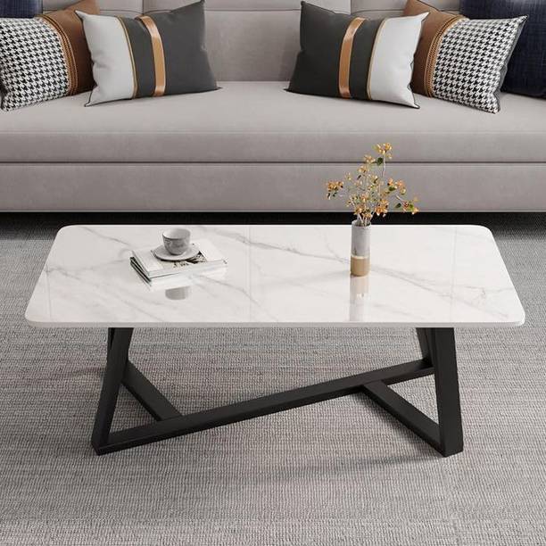 JPIRONS Modern Marble-Finish Center Table with Black Metal Frame, Coffee Table for home Engineered Wood Coffee Table