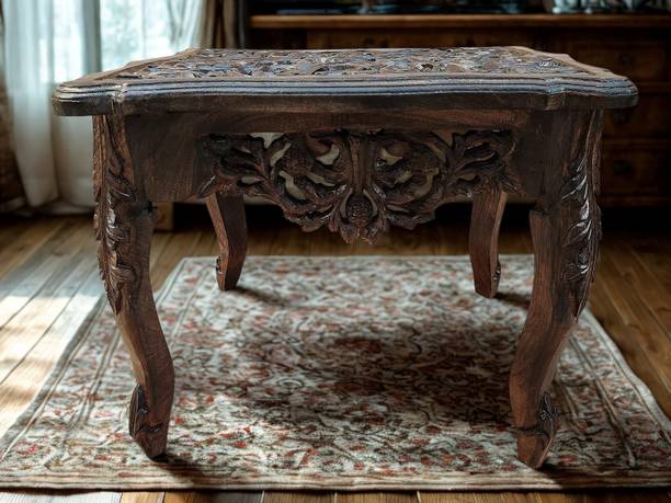 ALFA ENTERPRISES Royal Crest Carved Living Room Center Table with Floral Design, Elegant Curves Solid Wood Coffee Table