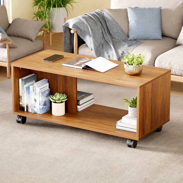LUKZER Center Table with Wheels Open Storage Organizer (CT-003) Engineered Wood Coffee Table