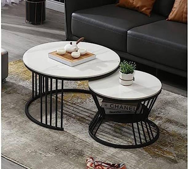 Gaxi Versatile Round Nesting Tables - Black/White Engineered Wood Console Table