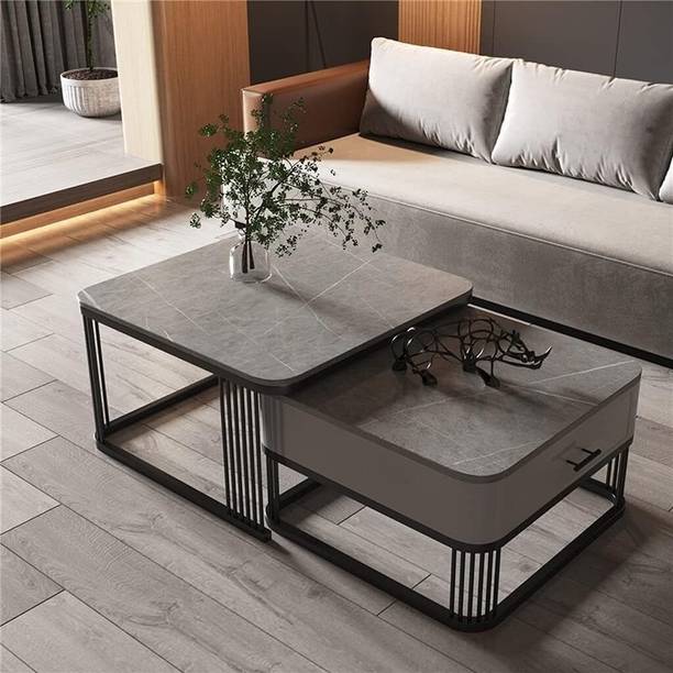 Aaliya mart Modern Marble Finish Coffee Table Set | Center Table with Drawer for Living Room Engineered Wood Coffee Table