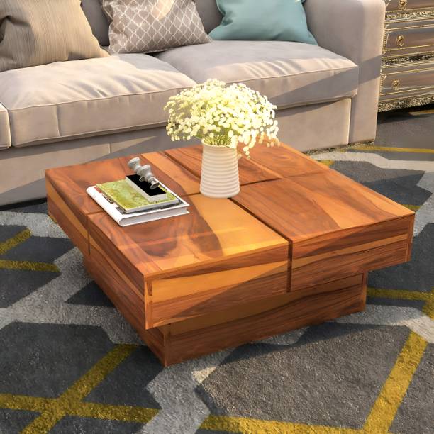 BAGARI ARTS Solid Sheesham Wood Coffee Table | Center Table With Block Design For Cafe Solid Wood Coffee Table
