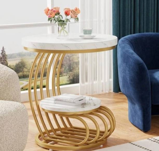 MH Enterprises Luxury Marble-Top Gold Metal Side Table with Storage | Modern Living Room Table Engineered Wood Coffee Table