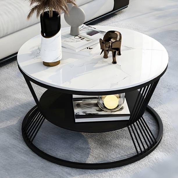 Yusha handicrafts 2-Tier Round Coffee Table with Open Storage Shelf Engineered Wood Coffee Table