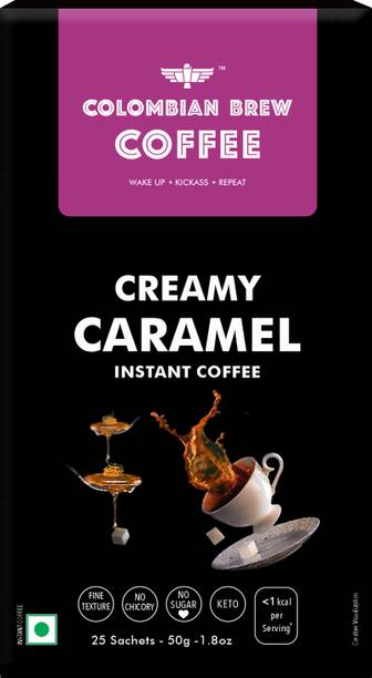 कोलंबियाई ब्रेव क्रीमी कैरेमल इंस्टेंट कॉफी, नो शुगर वेगन, 50gm इंस्टेंट कॉफी