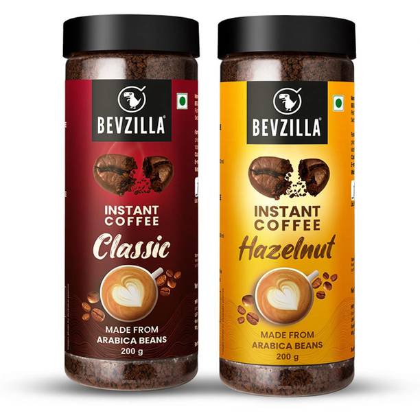 Bevzilla Instant Coffee Powder Combo- 200g Premium Classic Strong & 200g Hazelnut Instant Coffee