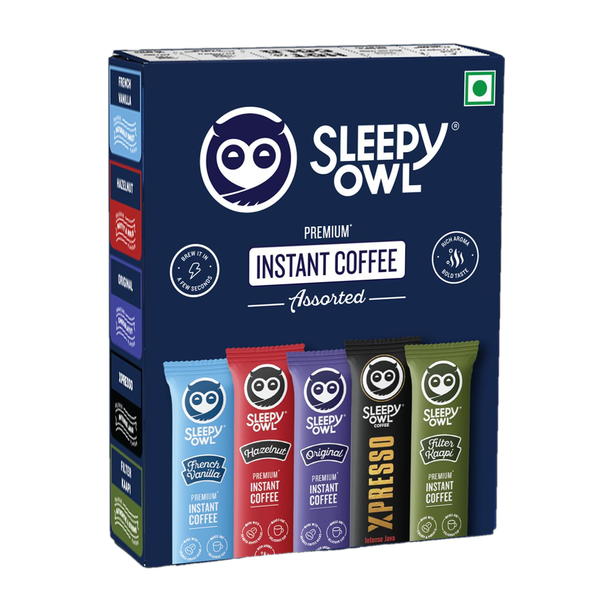 Sleepy Owl Pack of 10 Premium Instant Coffee Sachets | 5 Delicious Flavours | Instant Coffee (10 x 2 g)