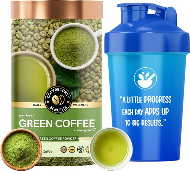 TEACURRY Green Coffee Powder (50g + Shaker) - Arabica Coffee Powder for Hot & Cold Instant Coffee