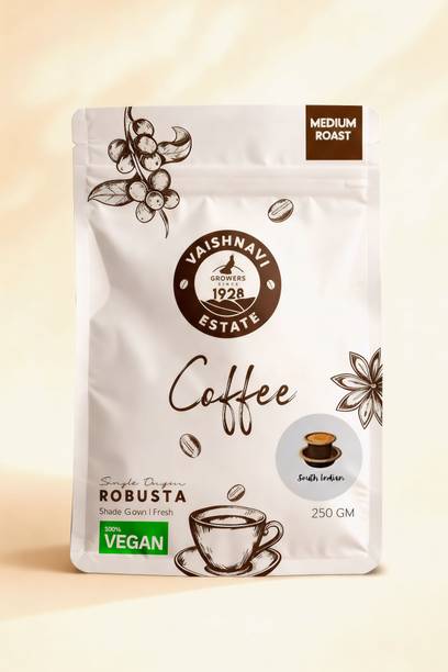 VaishnaviEstate Vegan Medium Roast Robusta Coffee | Single Origin | Filter - 250g (Pack of 1) Filter Coffee