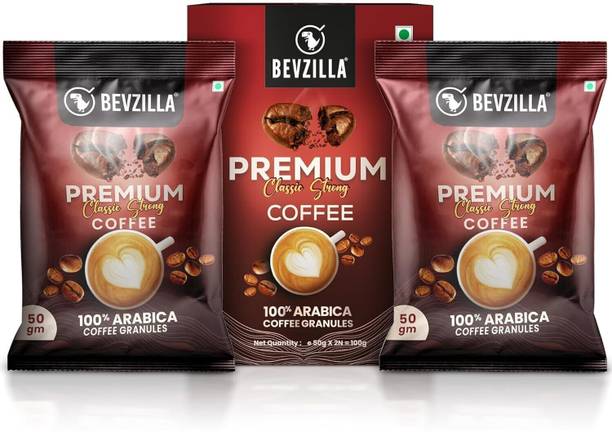 Bevzilla Premium Classic Strong Coffee Powder| 50 Grams X 2 Pouches| Enjoy Hot & Cold Instant Coffee