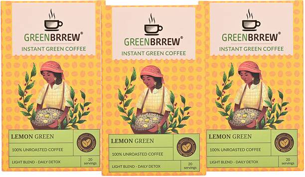 GreenBrrew Lemon Green | 100% Unroasted Coffee | 20 Sachets Each Instant Coffee