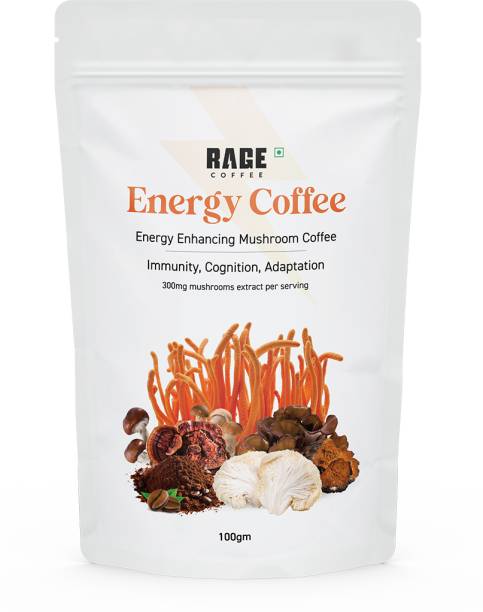 RAGE Energy Coffee Powder For Men & Women - 100g | Energy Enhancing Mushroom Coffee Instant Coffee