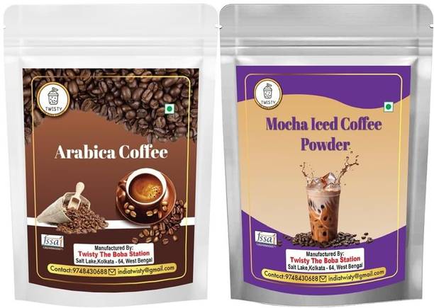 Twisty The Boba Station Coffee Combo Pack of 2 | 100% Arabica Roasted Beans 1 Kg & Mocha Iced Coffee Instant Coffee