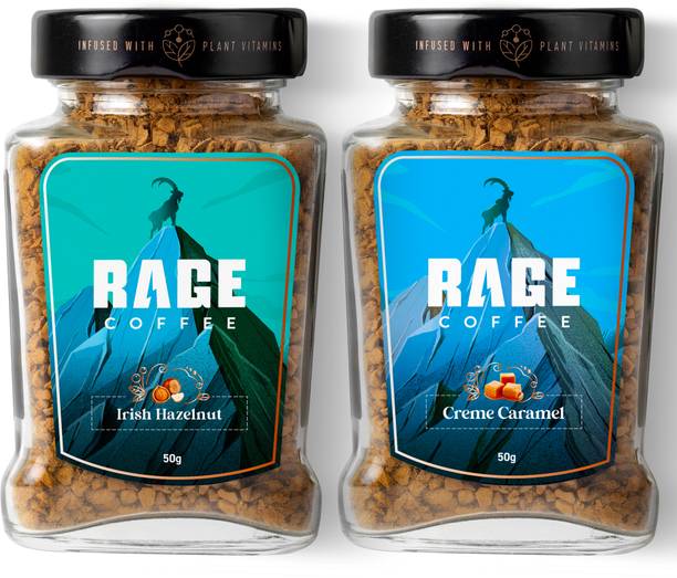 RAGE Coffee Combo Pack of 2 - Irish Hazelnut & Creme Caramel Flavoured Coffee 50 Gms Each Instant Coffee