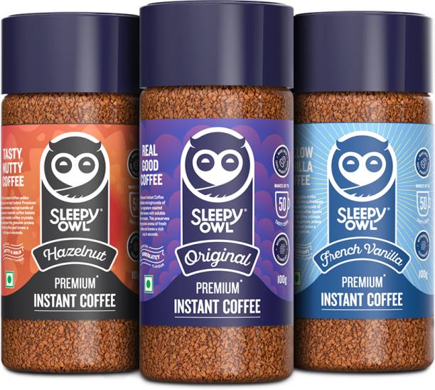 Sleepy Owl Premium Combo | 3 Delicious Flavors - Original/Hazelnut/Vanilla Instant Coffee
