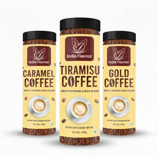 India Flavour Flavour Coffee Combo 300gm | Instant Coffee | Caramel, Tiramisu and Gold coffee Instant Coffee