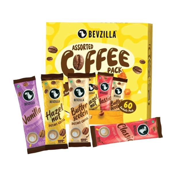 Bevzilla Instant Coffee Powder - 60 Sachets Box, Makes Premium Cups, 15 Sachet Each Instant Coffee