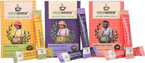 GreenBrrew Lemon Green + Cappuccino Green + Hazelnut Green | 20 Sachets Each Instant Coffee