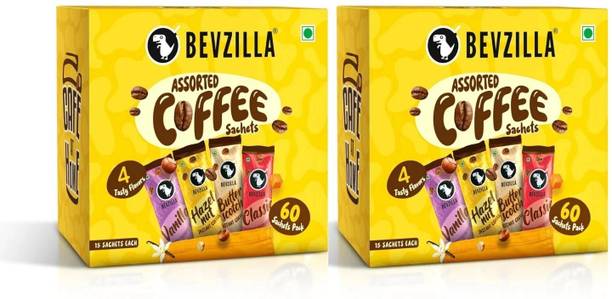 Bevzilla 120 Instant Coffee Sachets Box, Arabica Coffee - 30 Sachet Each Flavor Instant Coffee