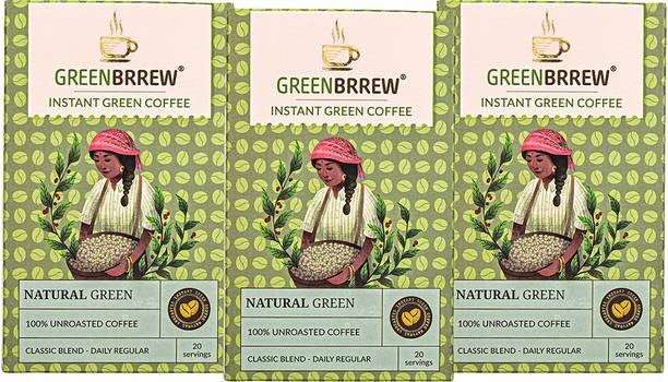 GreenBrrew Natural Green | 100% Unroasted Coffee | 20 Sachets Each Instant Coffee