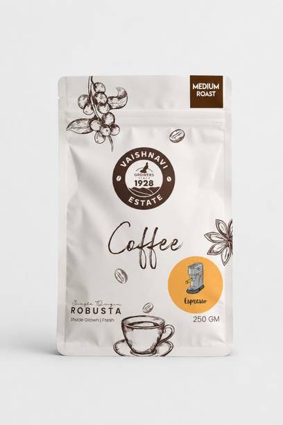 VaishnaviEstate Robusta Espresso Coffee | Single Origin Coorg | Medium Roast | 250g | Non-Vegan Roast & Ground Coffee
