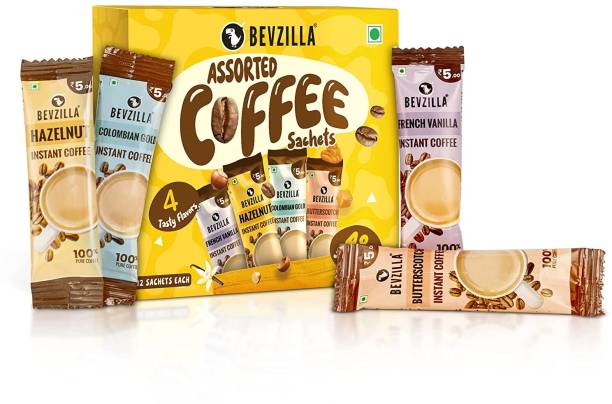 Bevzilla Instant Coffee Powder - 48 Sachets Box,Assorted Flavour,12 Sachets Each Flavour Instant Coffee