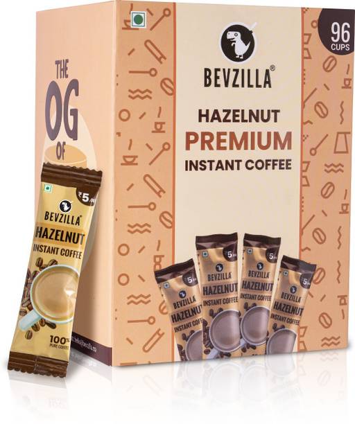 Bevzilla Instant Coffee Powder - 96 Sachets Box, Hazelnut, Makes 96 Cups Instant Coffee