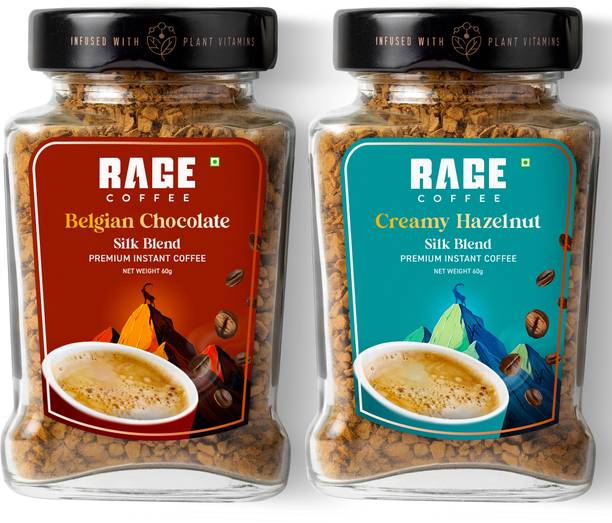RAGE Silk Blend - Belgian Chocolate & Creamy Hazelnut 60 Gms Each | Combo Pack of 2 Instant Coffee