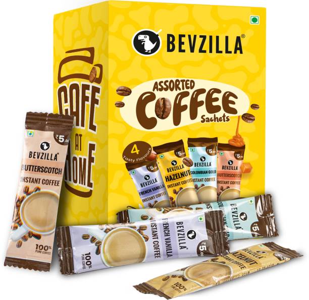 Bevzilla Instant Coffee Powder - 96 Sachets Box Flavour,24 Sachets Each Flavour Instant Coffee