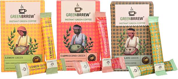 GreenBrrew Lemon Green + Cappuccino Green + Chocolate Green | 20 Sachets Each Instant Coffee