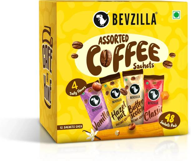 Bevzilla Instant Coffee Powder - 48 Sachets Box,Assorted Flavour,12 Sachets Each Flavour Instant Coffee