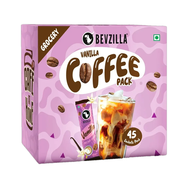 Bevzilla Instant Coffee Powder 45 Sachet Vanilla Flavored Instant Coffee Sachets Instant Coffee