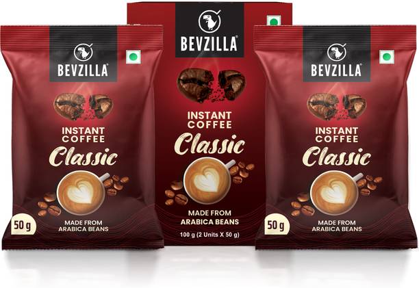 Bevzilla Premium Classic Strong Coffee Powder| 50 Grams X 2 Pouches| Enjoy Hot & Cold Instant Coffee