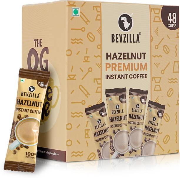 Bevzilla Instant Coffee Powder Box - 48 Sachet (Hazelnut), Pure Arabica Coffee Instant Coffee