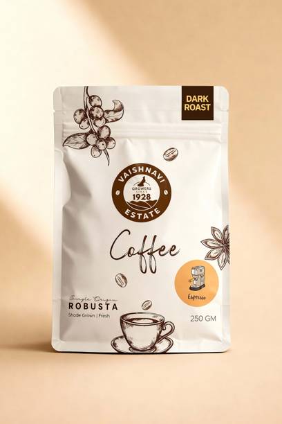 VaishnaviEstate Robusta Espresso Coffee | Single Origin Coorg | Dark Roast | 250g | Non-Vegan Roast & Ground Coffee