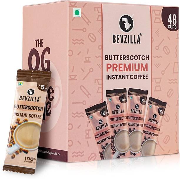Bevzilla Instant Coffee Powder Box - 48 Sachet (Butterscotch), Pure Arabica , Strong Instant Coffee